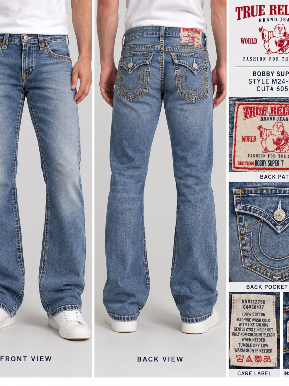 True Religion Light Blue Men’s Bootcut Jeans with Signature Stitching